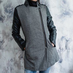 Cool gray jacket faux leather sleeves